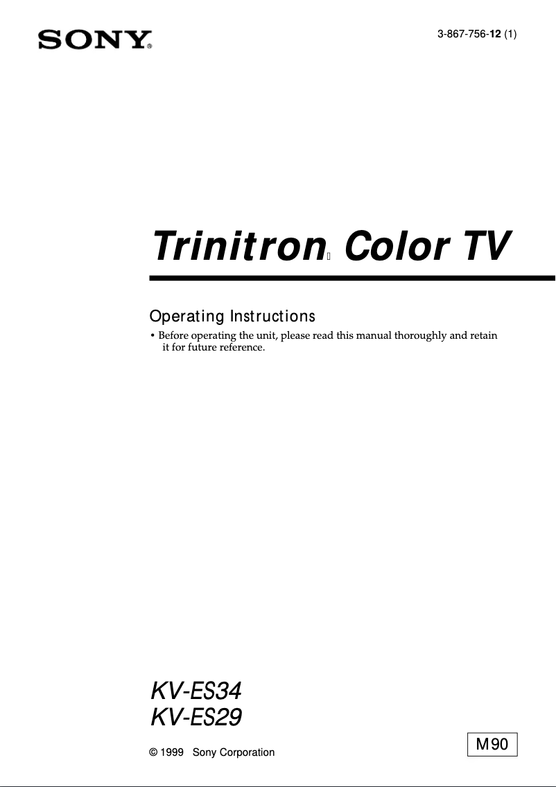 Page n°1 - Manuel utilisateur Sony Trinitron KV-ES29M90