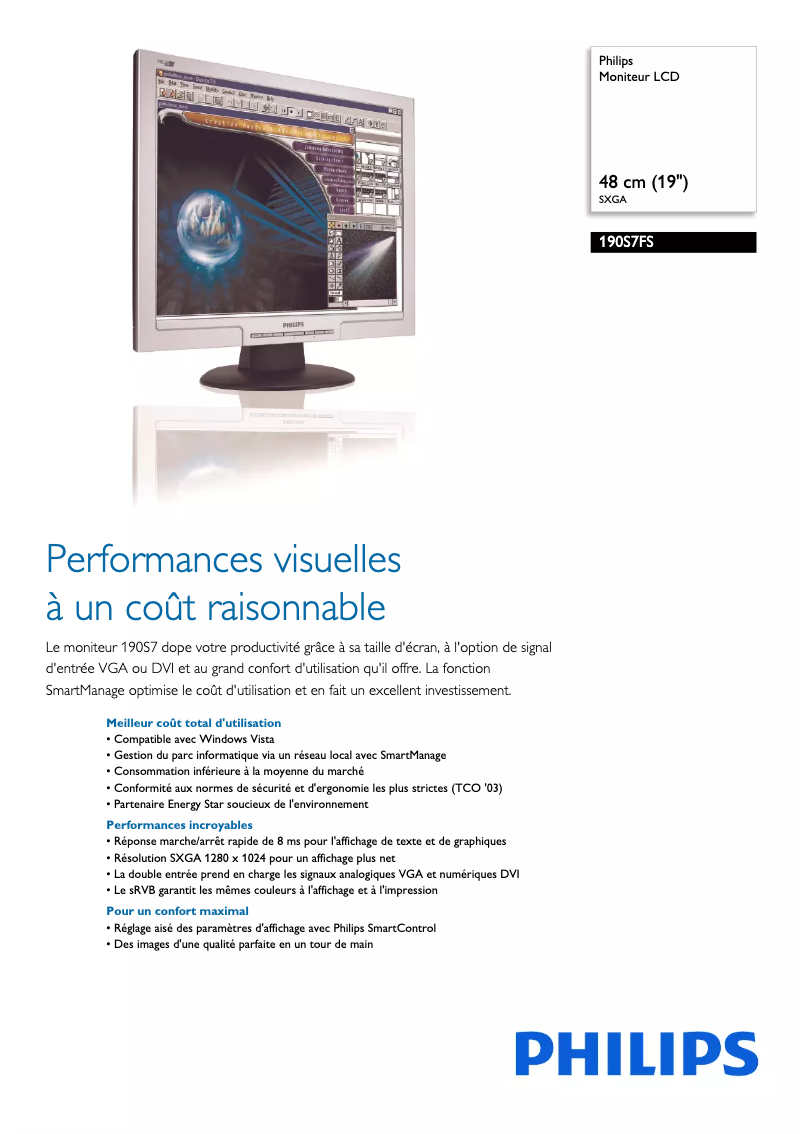Page 1 de la notice Fiche technique Philips 190S7FS
