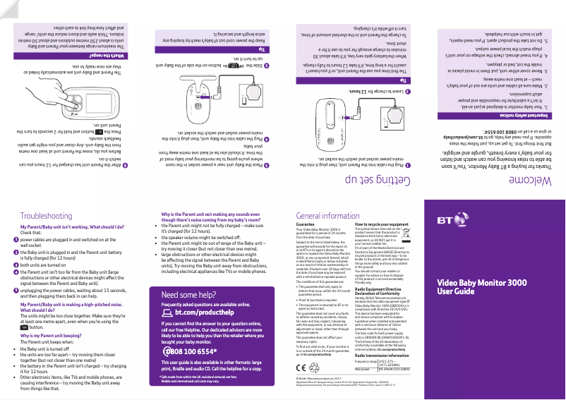 Page 1 de la notice Manuel utilisateur BT Video Baby Monitor 3000