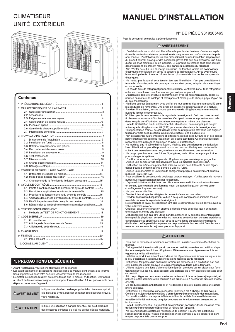 Page 1 de la notice Manuel utilisateur Fujitsu AOHG18KBTA3