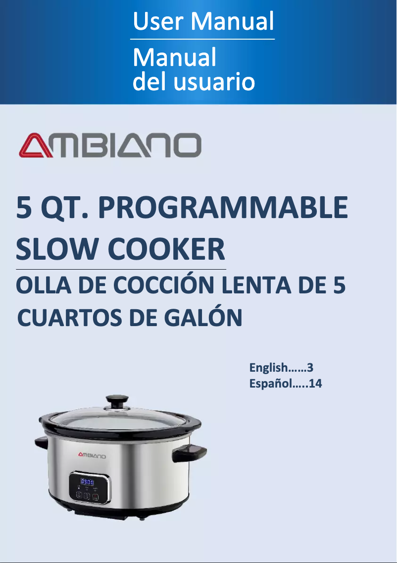 Page n°1 - Manuel utilisateur Ambiano 5 Quart Programmable Slow Cooker LY-5000DE