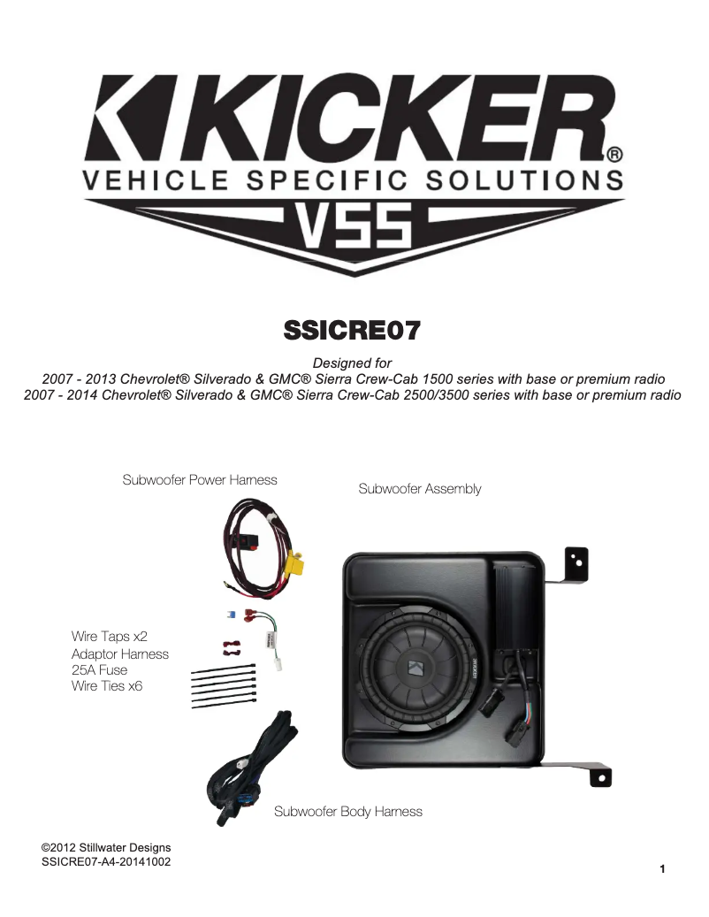 Page 1 de la notice Manuel utilisateur Kicker SubStage SSICRE07