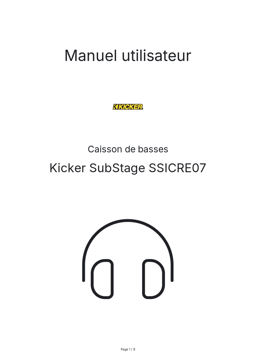 Page n°1 - Manuel utilisateur Kicker SubStage SSICRE07