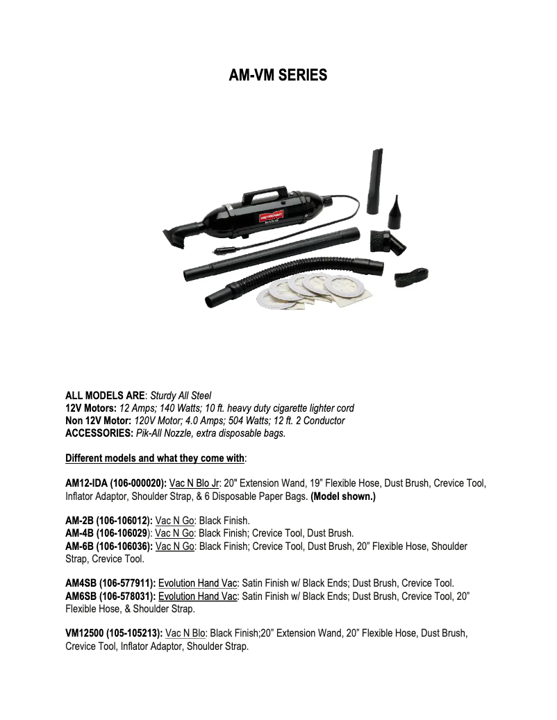Page 1 de la notice Manuel utilisateur MetroVac Vac N Blo VM12500