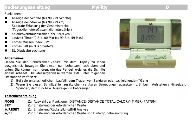 Page n°1 - Manuel utilisateur Kasper & Richter MyFitty