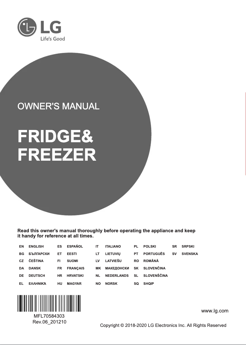 Page 1 de la notice Manuel utilisateur LG GBB72PZEZN