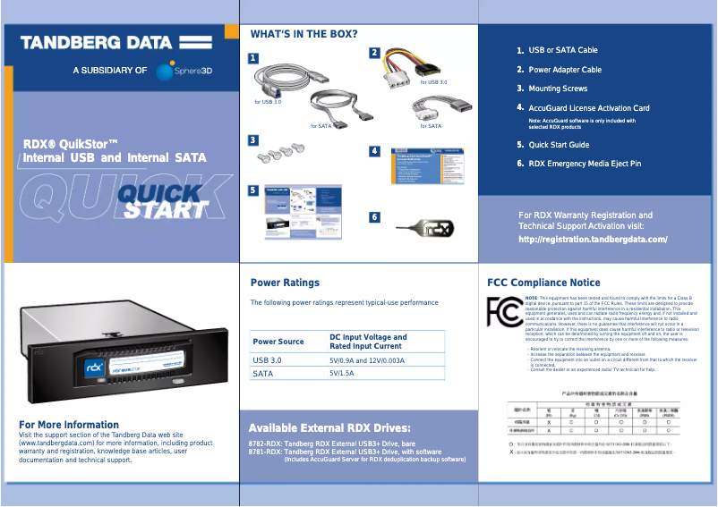 Page n°1 - Manuel utilisateur Tandberg Data Overland-Tandberg RDX QuikStor
