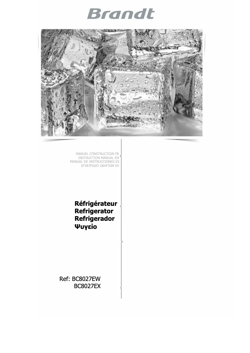 Page 1 de la notice Manuel utilisateur Brandt BC8027EX