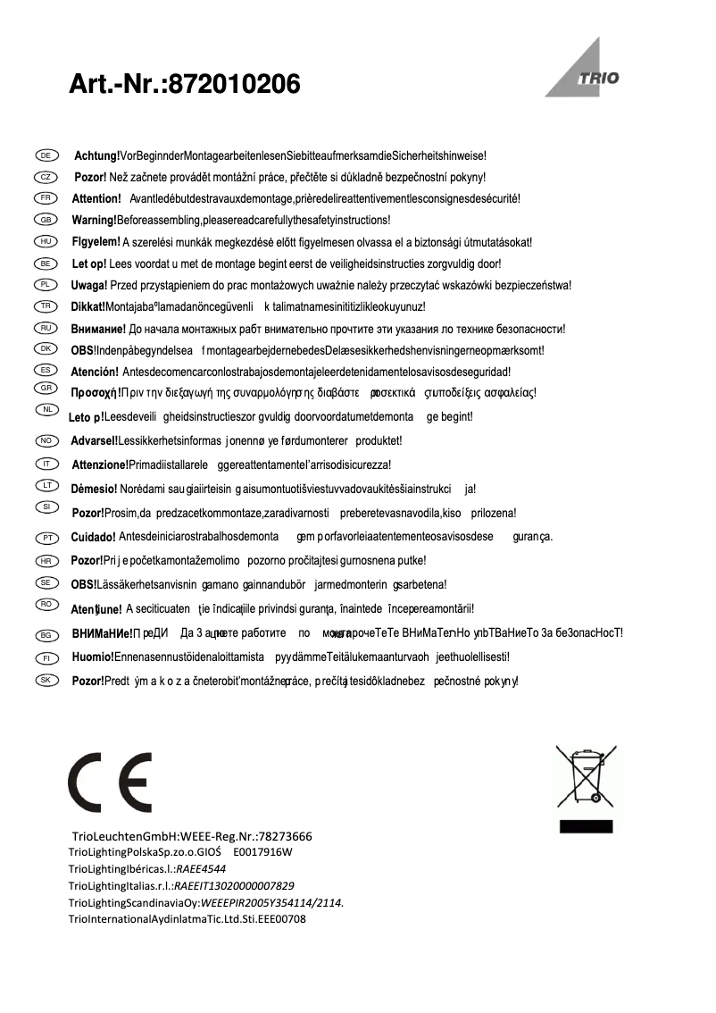 Page 1 de la notice Manuel utilisateur Trio Lighting Duellant 872010206