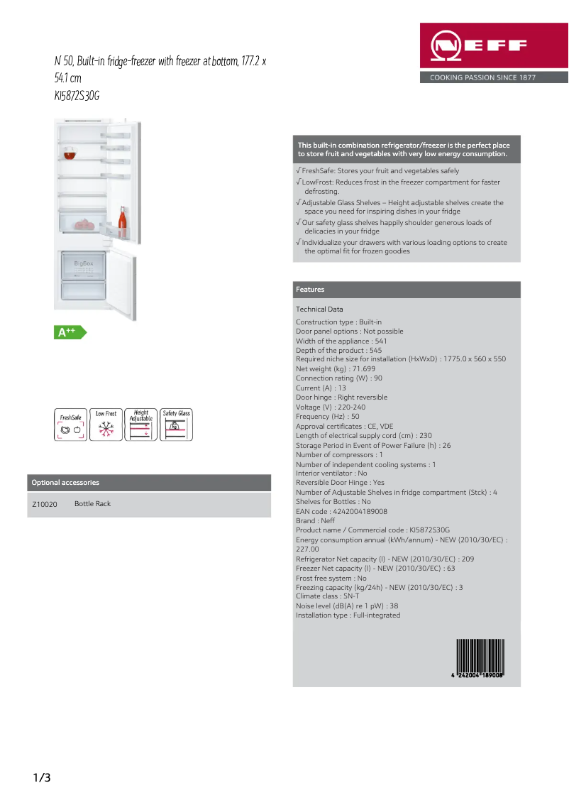 Page n°1 - Fiche technique Neff KI5872S30G