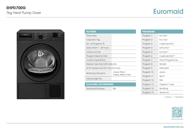 Page n°1 - Fiche technique Euromaid EHPD700G