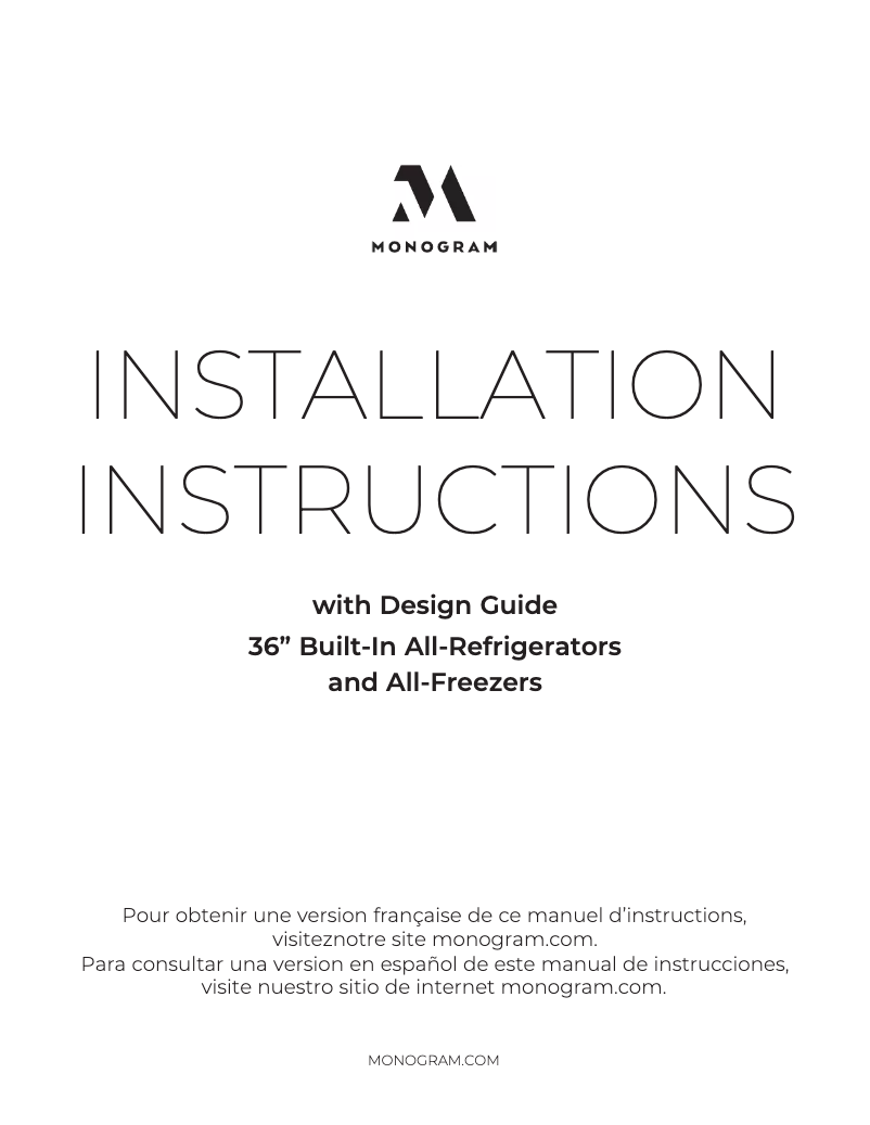 Page 1 de la notice Guide d'installation Monogram ZIF360NNRH