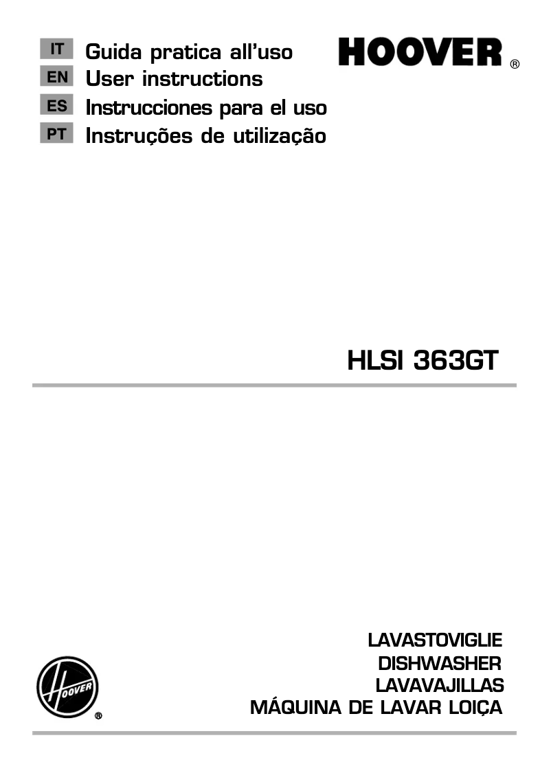 Page n°1 - Manuel utilisateur Hoover HLSI 363GT/3-S