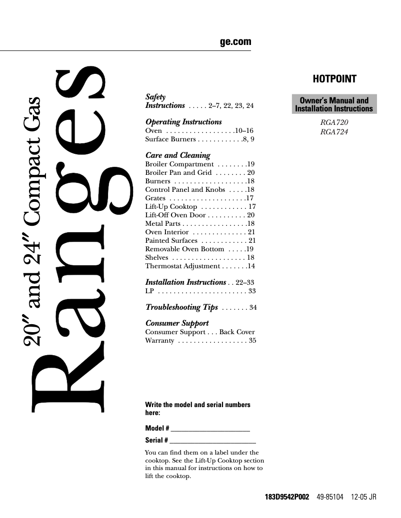 Image de la première page du manuel de l'appareil RGA724PKWH