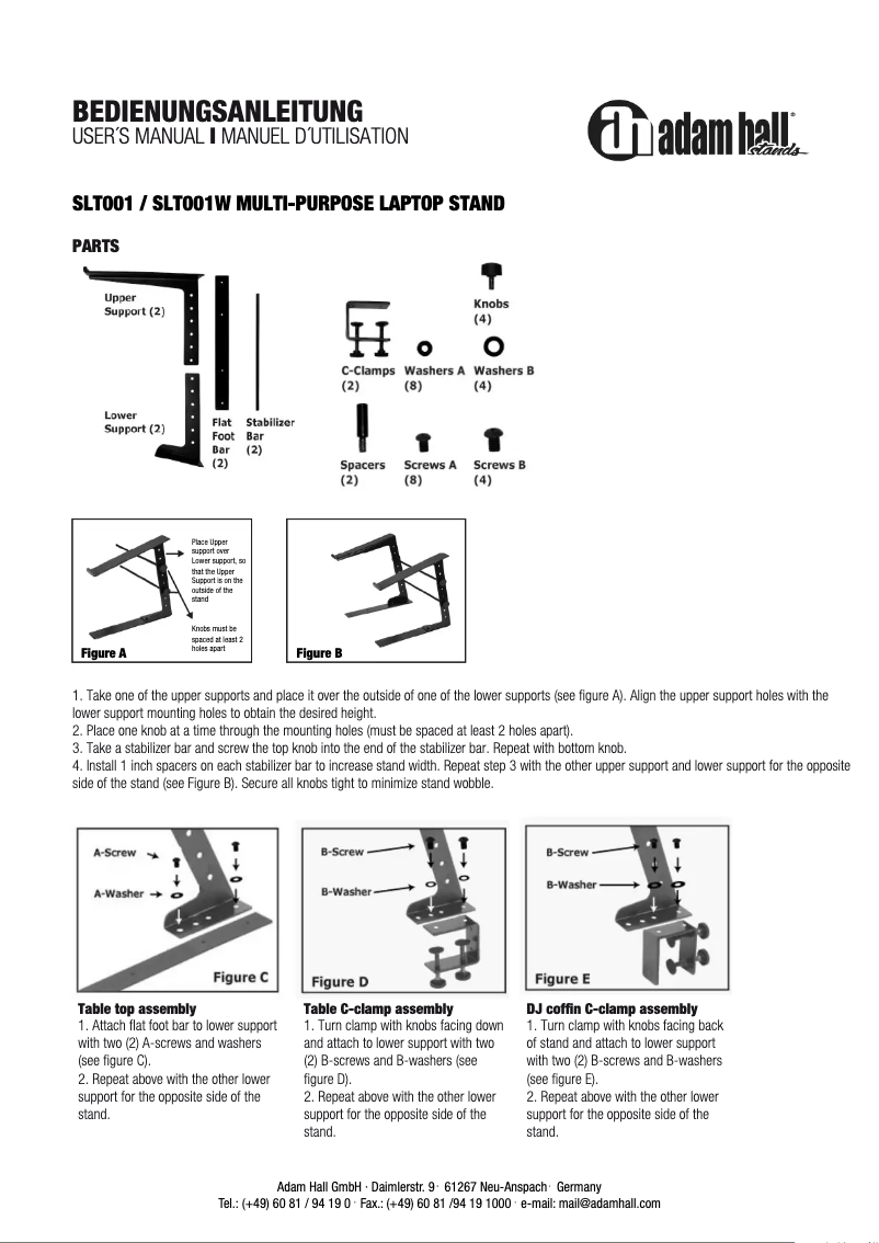 Page 1 de la notice Manuel utilisateur Adam Hall SLT001