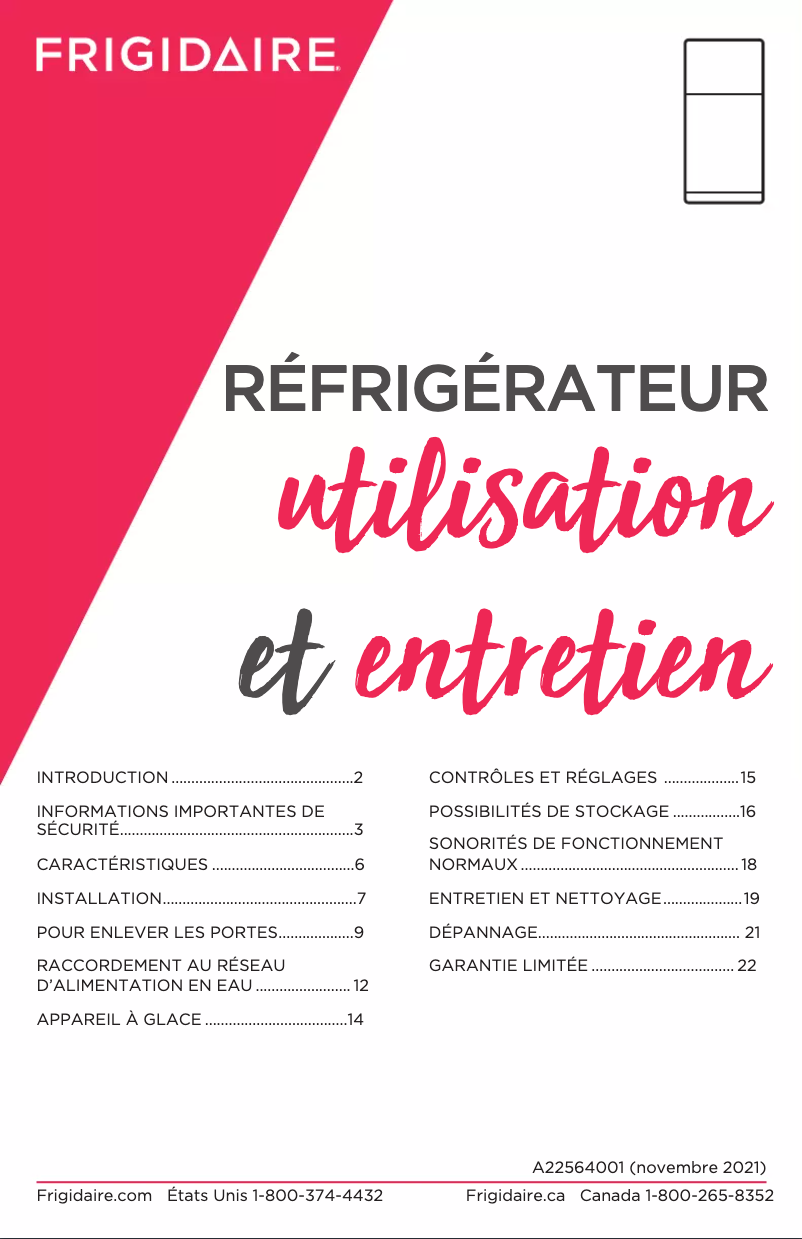 Page n°1 - Manuel utilisateur Frigidaire FFHT1822UV