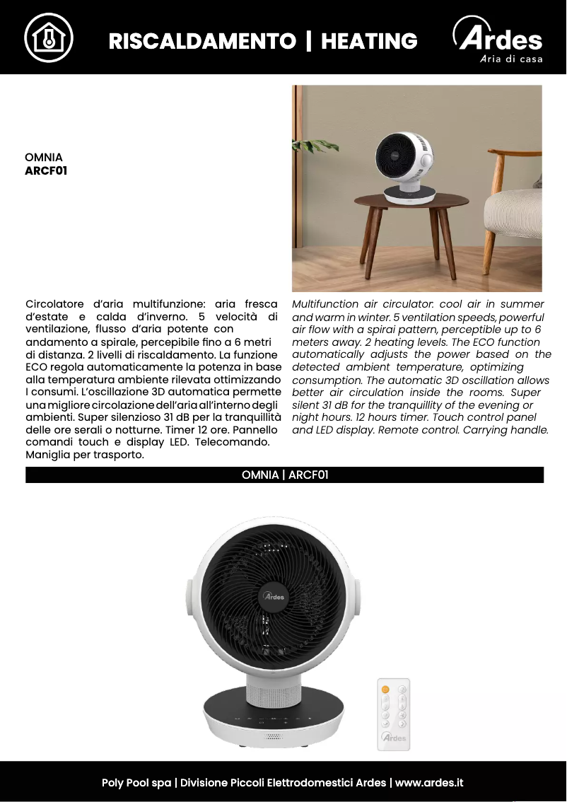 Página 1 del manual Ficha técnica Ardes ARCF01