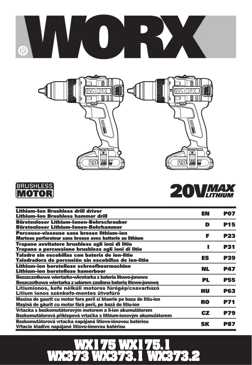 Page 1 de la notice Manuel utilisateur Worx WX373