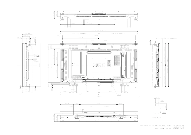 Page 1 de la notice Dessin technique NEC MultiSync UN551VS