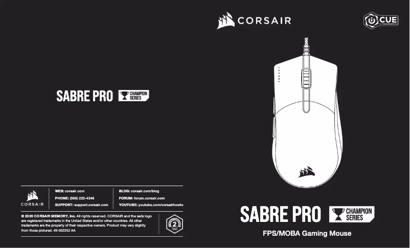 Page 1 de la notice Guide de démarrage rapide Corsair Sabre RGB Pro Champion Series