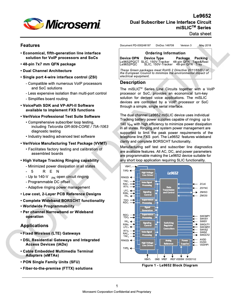 Página 1 del manual Ficha técnica Microchip LE9652