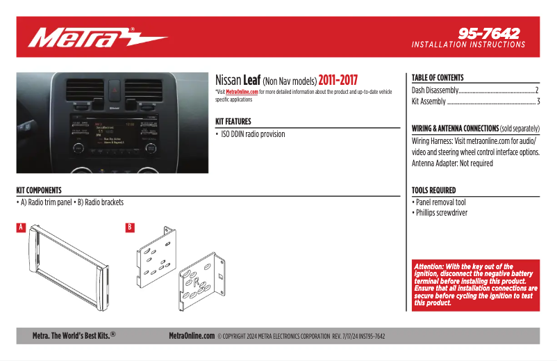 Page n°1 - Manuel utilisateur Metra 95-7642
