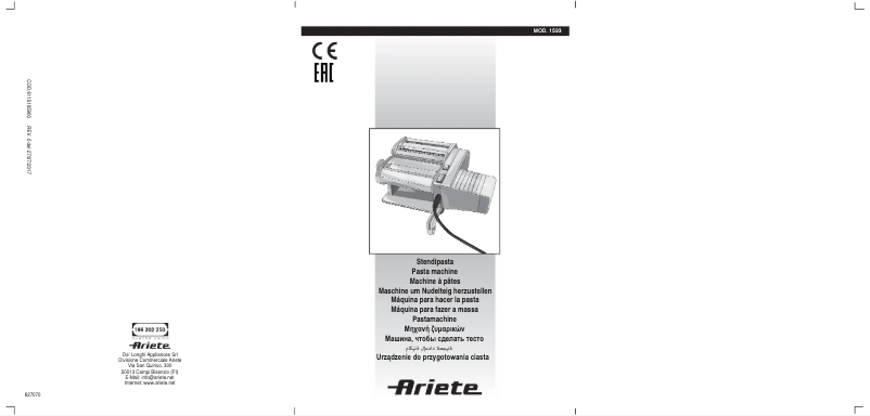 Página 1 del manual Manual de usuario Ariete Pastamatic 1593