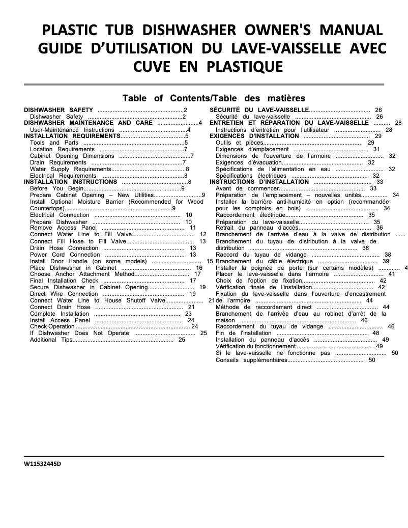 Page 1 de la notice Manuel utilisateur Whirlpool WDF341PAPW