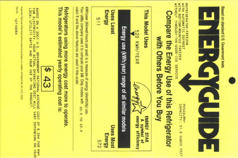 Page n°1 - Label énergétique GE Profile PDS22LBNCC