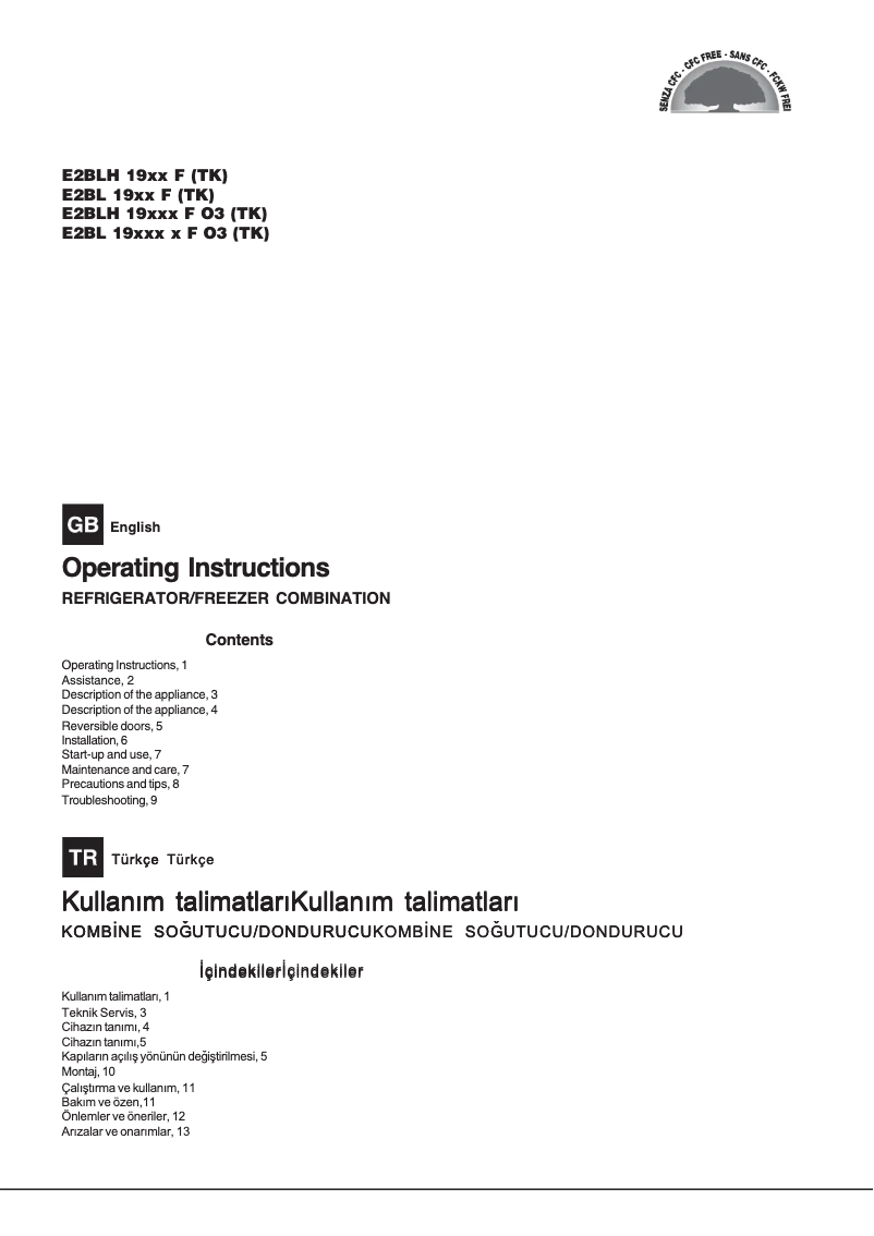 Page 1 de la notice Manuel utilisateur Hotpoint E2BL 19213 F O3 (TK)
