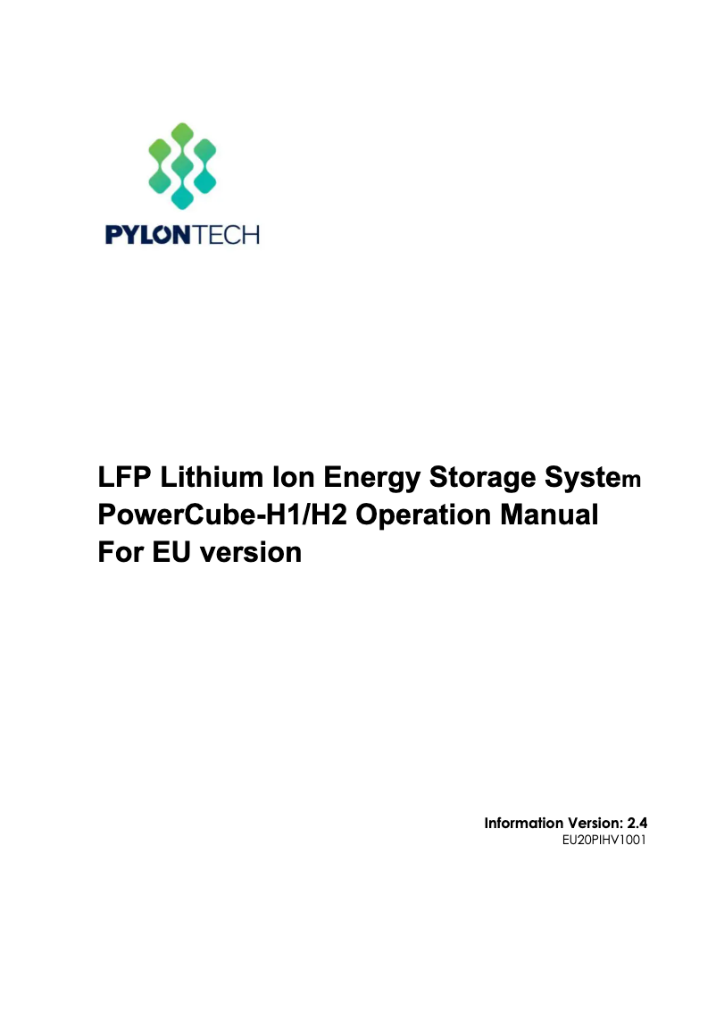 Page 1 de la notice Manuel utilisateur Pylontech PowerCube-H1