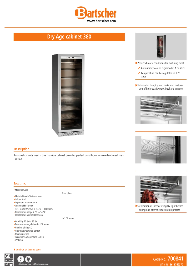 Image de la première page du manuel de l'appareil Dry Age cabinet 380