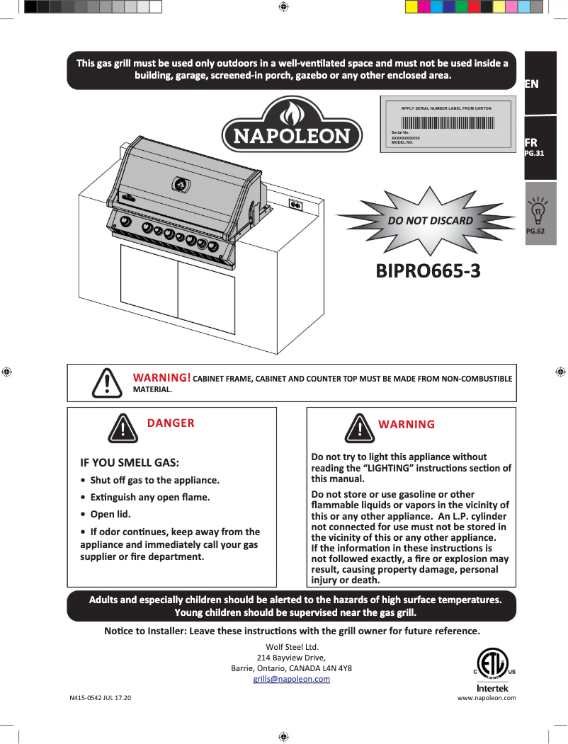 Page n°1 - Manuel utilisateur Napoleon Prestige PRO 665