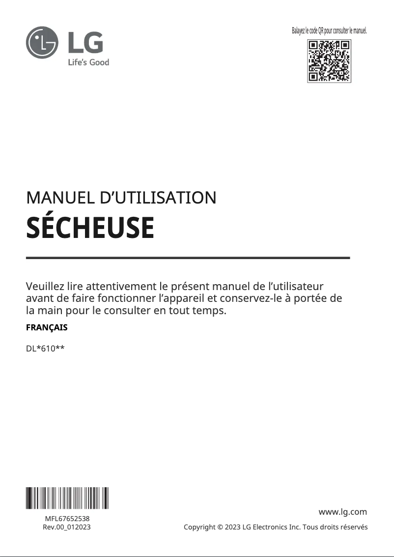 Page n°1 - Manuel utilisateur LG DLE6100M