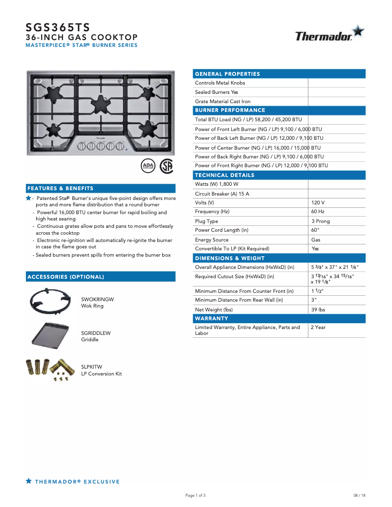 Image de la première page du manuel de l'appareil SGS365TS