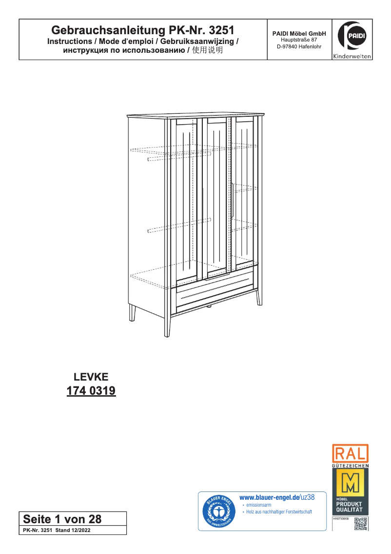 Page 1 de la notice Manuel utilisateur Paidi Levke