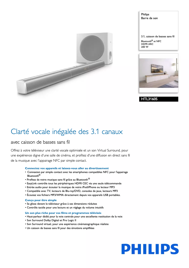 Page n°1 - Fiche technique Philips HTL3160S