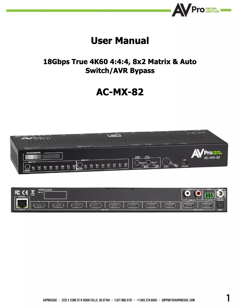 Página 1 del manual Manual de usuario AVPro Edge AC-MX-82