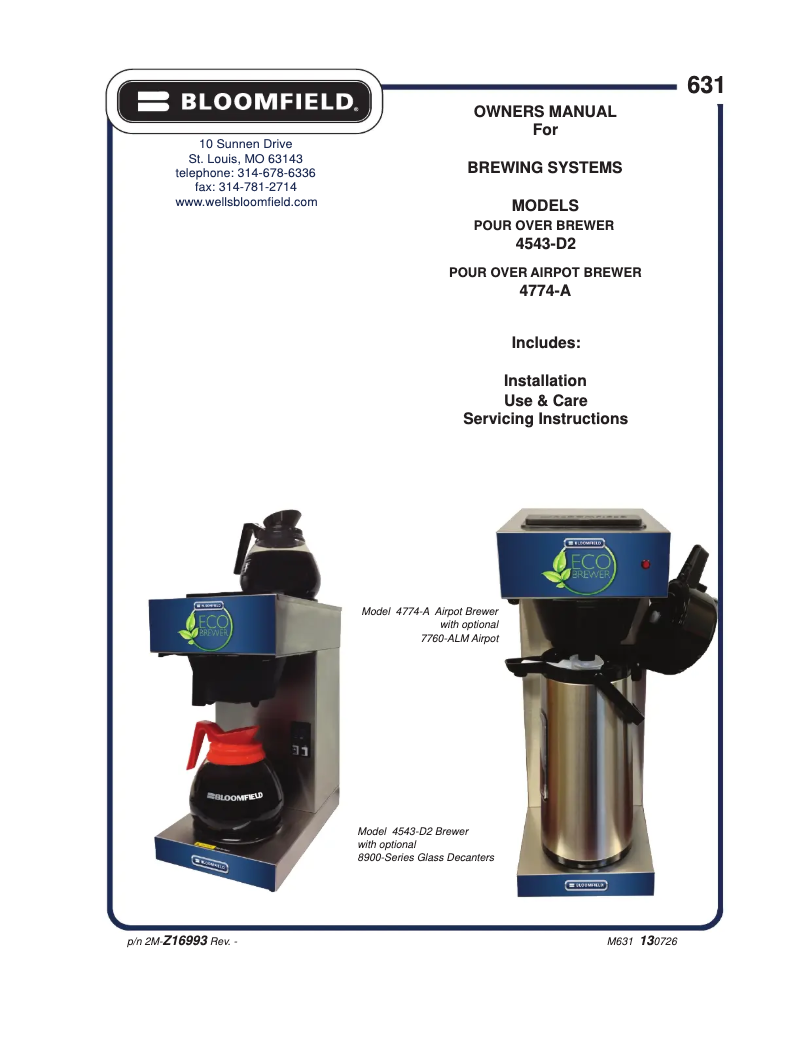 Page n°1 - Manuel utilisateur Bloomfield Eco Brewer 4774