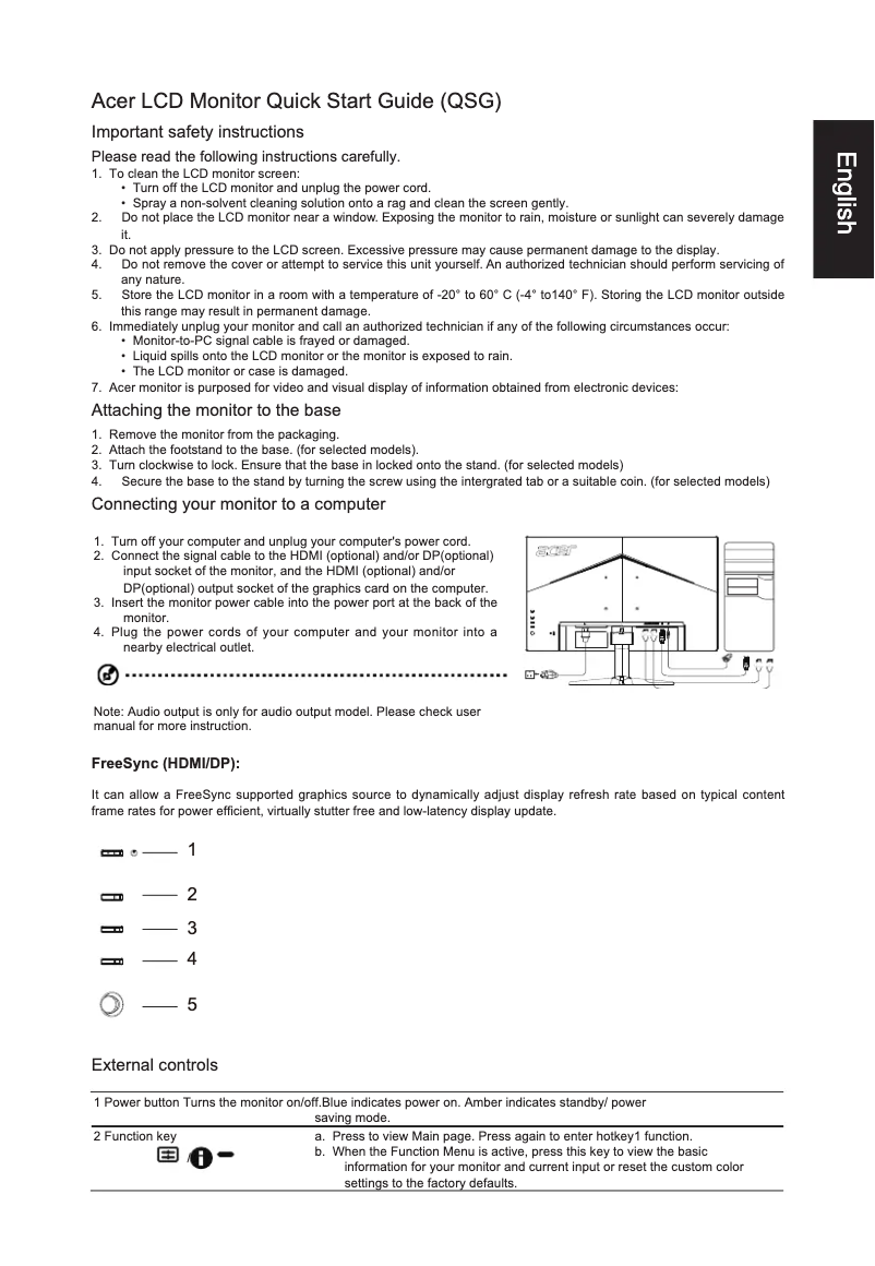 Página 1 del manual Guía de inicio rápido Acer VG270P