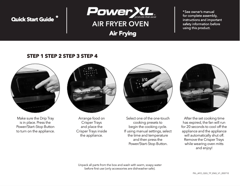 Page n°1 - Guide de démarrage rapide PowerXL Air Fryer Oven GLA-1001