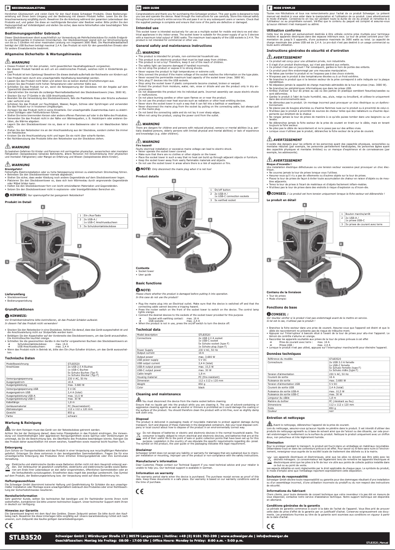Page n°1 - Manuel utilisateur Schwaiger STLB3520