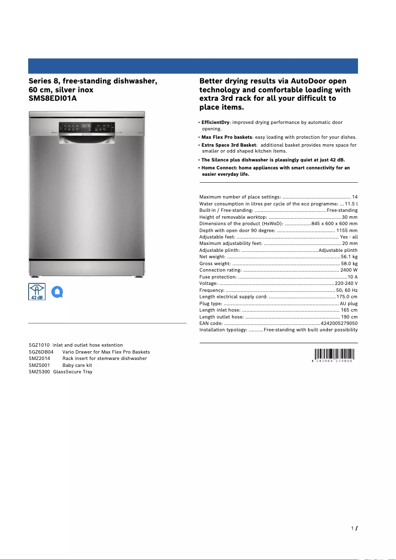 Image de la première page du manuel de l'appareil SMS8EDI01A