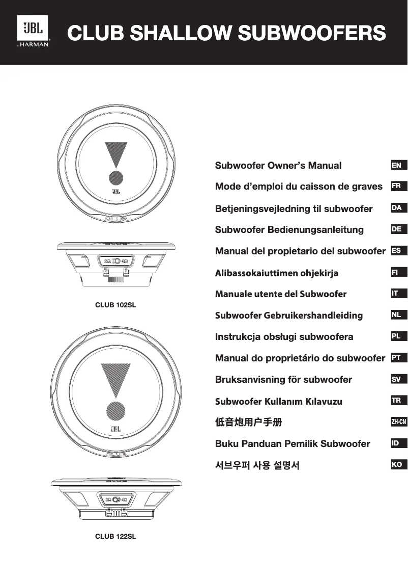Page 1 de la notice Manuel utilisateur JBL Club 102SL