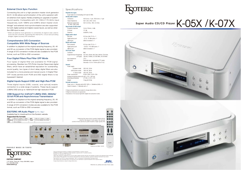 Page n°1 - Brochure Esoteric K-07X