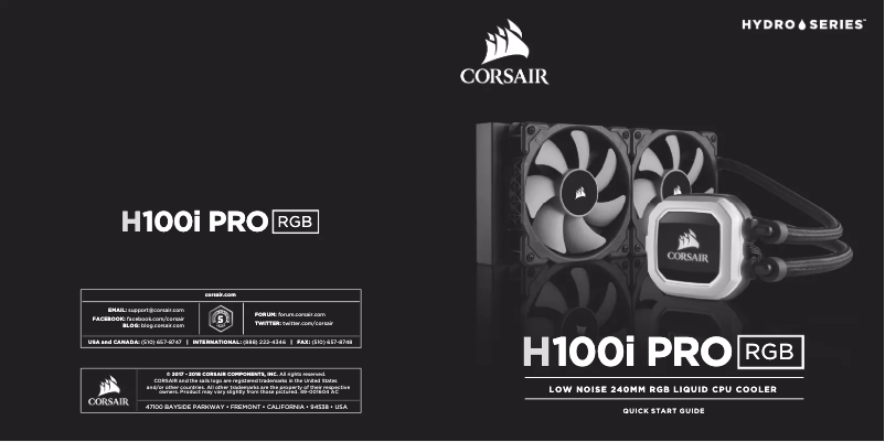 Page 1 de la notice Manuel utilisateur Corsair Hydro Series H100i Pro RGB