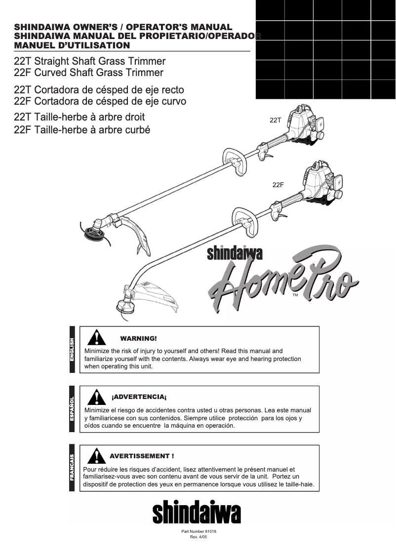 Imagen de la primera página del manual del dispositivo HomePro 22T