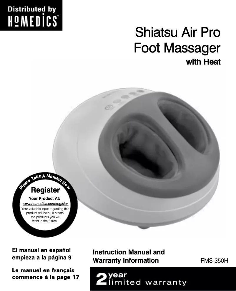 Page n°1 - Manuel utilisateur Homedics FMS-350HA