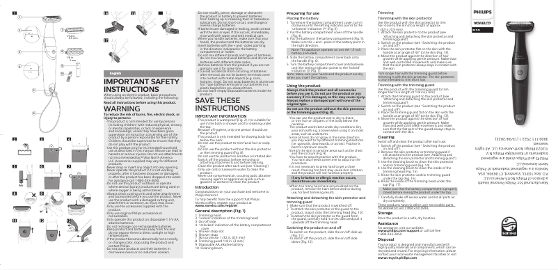 Page n°1 - Manuel utilisateur Philips Norelco Bodygroom 1100 BG1026