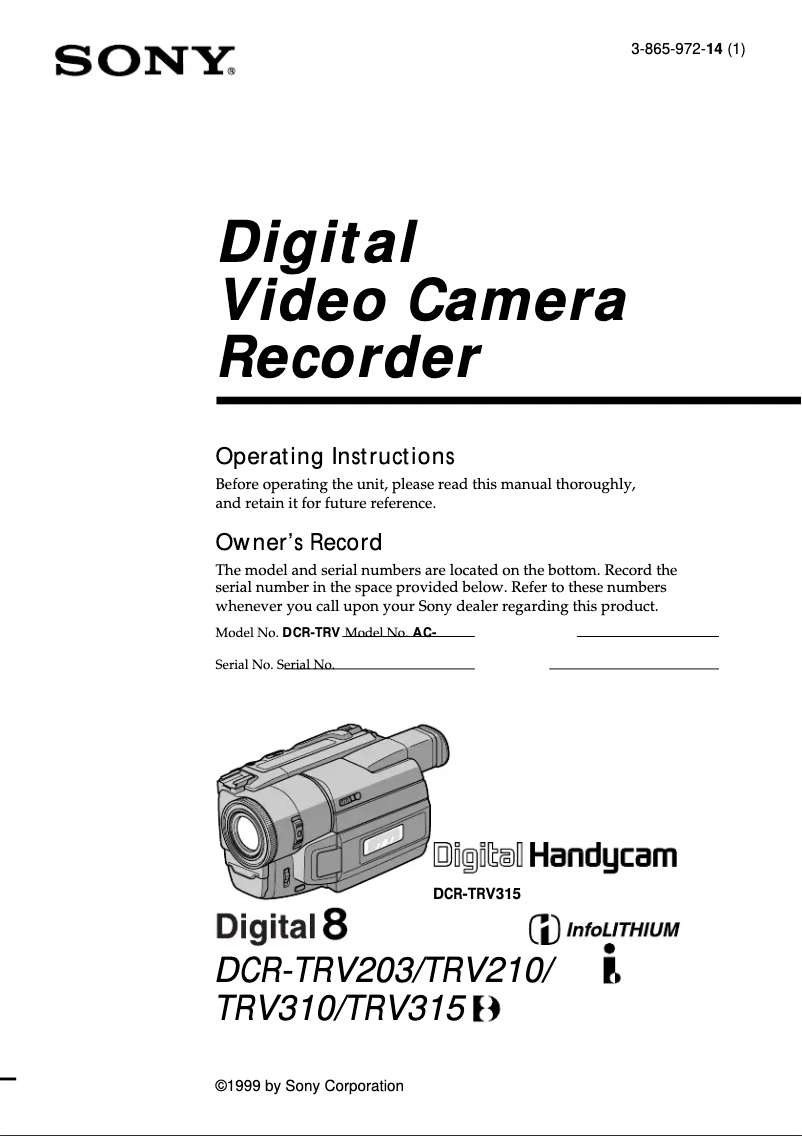 Page n°1 - Manuel utilisateur Sony DCR-TRV315